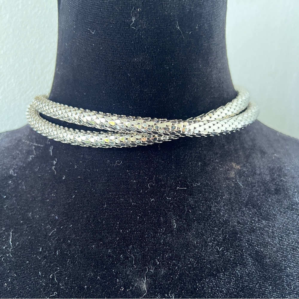 Vintage Mesh Snake Belt Necklace DL Auld Silver Hand Clasp 39” - Picture 3 of 12